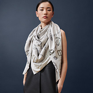 Les Chevaux Dechaines embroidered scarf 140 - Grey | Hermès USA